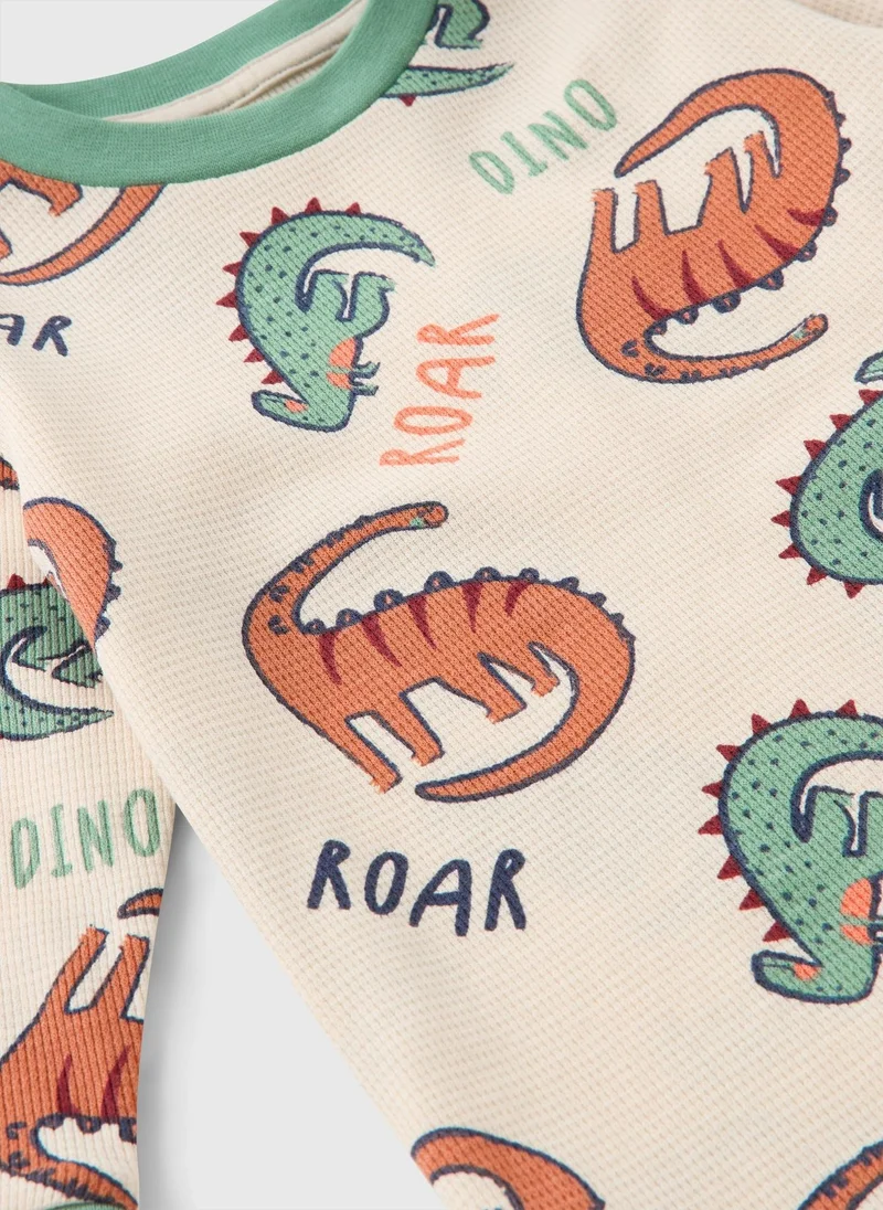 ماتلان طقم بيجامة وافل بألوان متعددة للأولاد بتصميم ديناصور