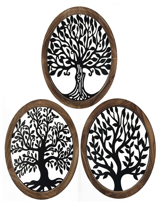 crossmoon Tree of Life Wooden Wall Art Decor Wall Sculpture Hollowed Out Metal Tree Wall Hanging Sign Decoration Supplies 11Inch 3 Packs - Image 1