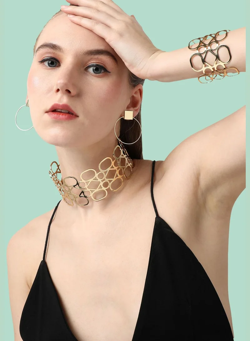 SOHI Gold Plated Designer Party Necklace, Earrings and Bracelet Set For Women