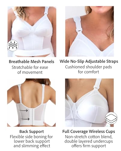 Exquisite Form womens Back Close Longline Bra, White, 42DD US - Image 4