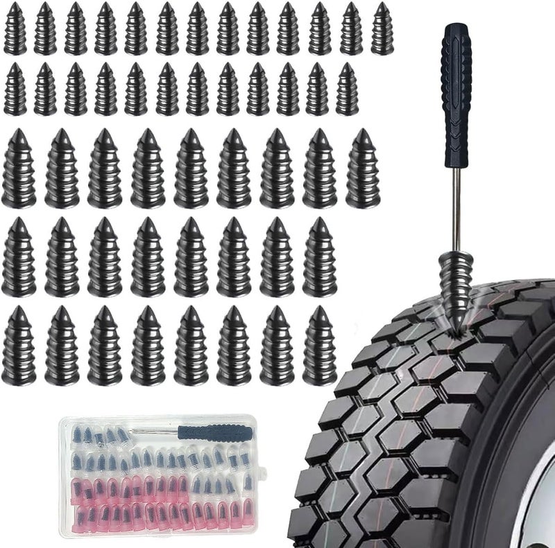 Cestbella Tire Repair Rubber Nail Set 50PCS, Self-Service Car Tire Fast Repair Screws with Screwdriver, Sealing Vacuum Tyre Puncture Emergency Repairs Kit Tool for Motorcycle Truck Bike (25 Small and 25 Large) - Image 1