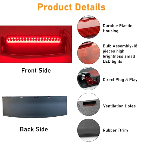 Abodvu Center Brake Light Assembly Compatible with Audi A4/A4 Quattro 2009-2015,S4 2010-2015,Third Brake Light with 18 Smal Red Lamp Bulbs,Center High Mount Stop Lamp Replacement for 8K5945097 - Image 4