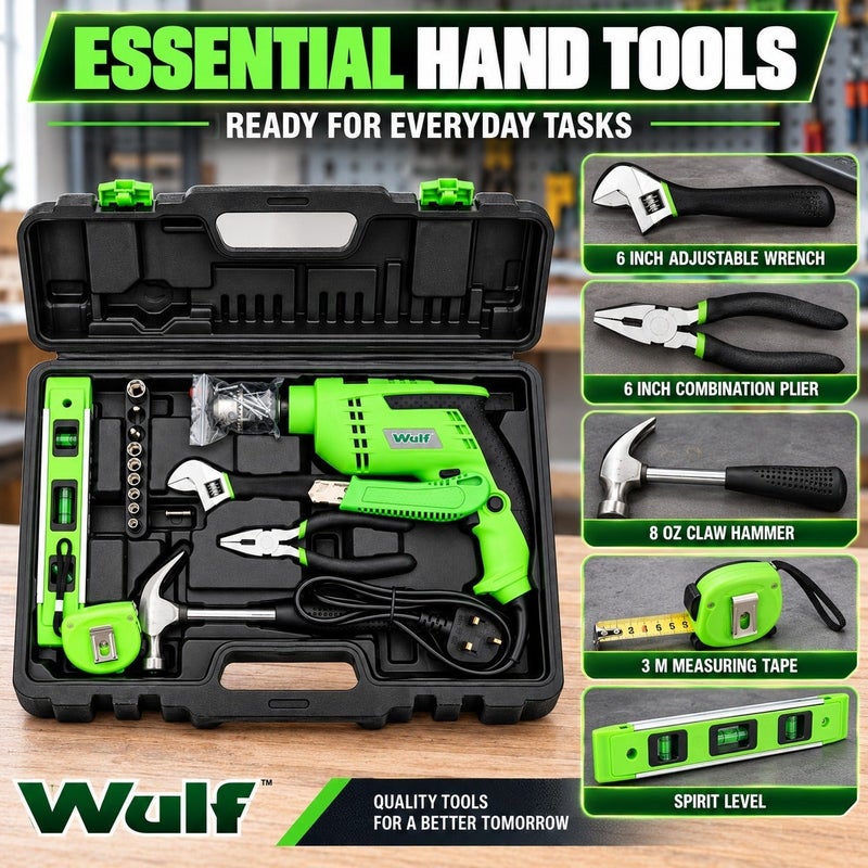 وولف طقم أدوات ولف 105 قطعة مع دريل طرق 650 واط وأدوات يدوية وملحقات داخل حقيبة تخزين قوية لأعمال الصيانة المنزلية والبناء والكهرباء والورش ومشاريع DIY الاحترافية - Image 4