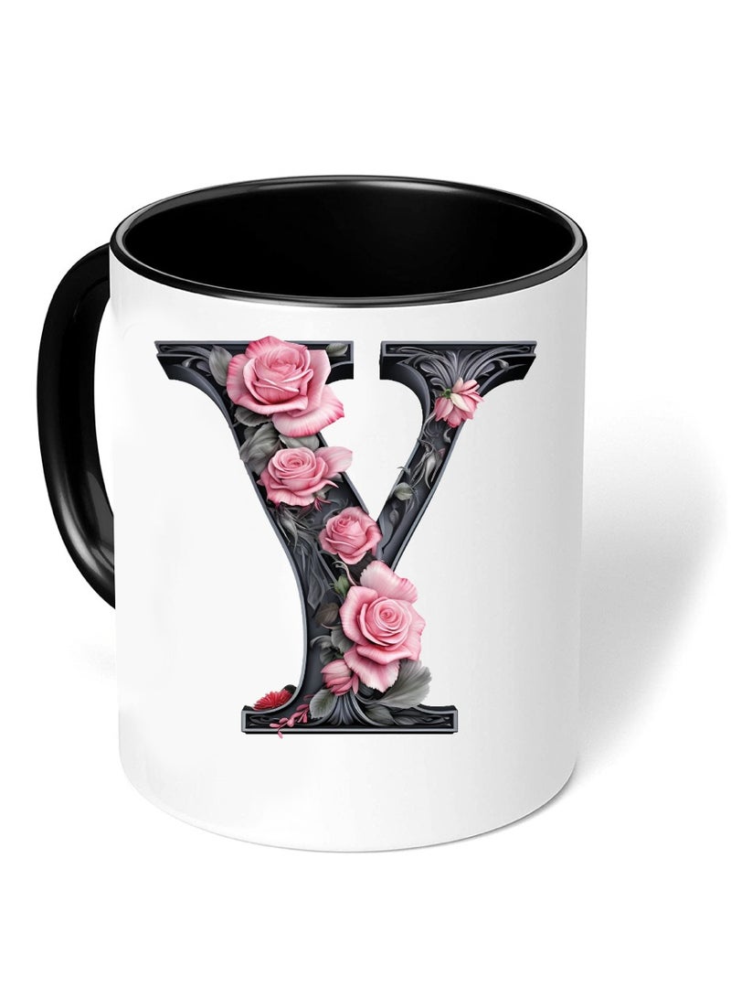 برينت شوب فور مي كوب قهوة سيراميك مبدئي بحروف كبيرة - كوب قهوة أو شاي سيراميك بتصميم منمق مطبوع بلونين - كوب قهوة أو شاي سيراميك 11 أونصة - كوب أسود لامع - هدية شخصية لأفراد العائلة والأصدقاء - Image 3