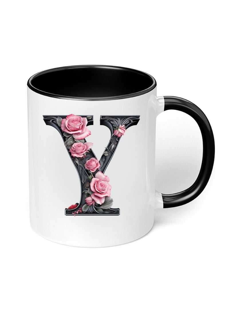 برينت شوب فور مي كوب قهوة سيراميك مبدئي بحروف كبيرة - كوب قهوة أو شاي سيراميك بتصميم منمق مطبوع بلونين - كوب قهوة أو شاي سيراميك 11 أونصة - كوب أسود لامع - هدية شخصية لأفراد العائلة والأصدقاء - Image 5