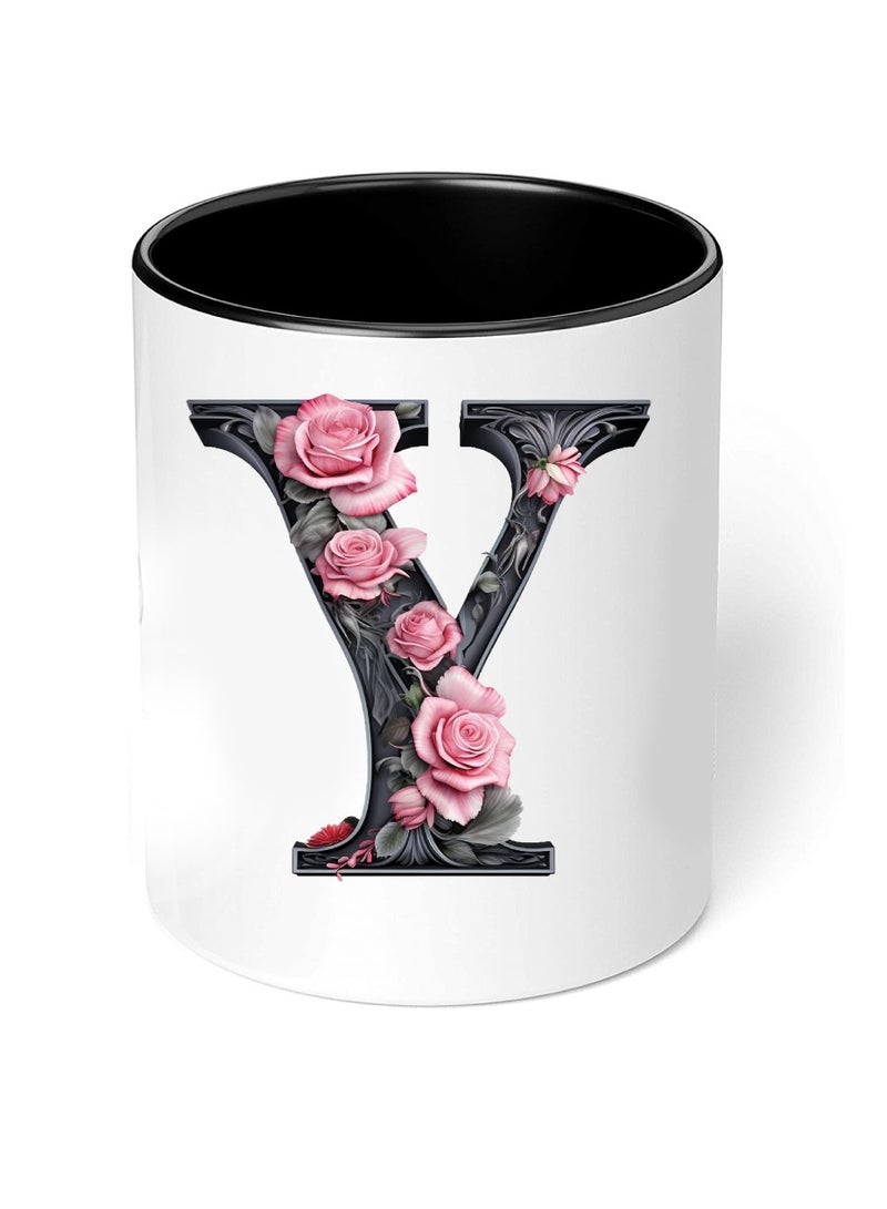 برينت شوب فور مي كوب قهوة سيراميك مبدئي بحروف كبيرة - كوب قهوة أو شاي سيراميك بتصميم منمق مطبوع بلونين - كوب قهوة أو شاي سيراميك 11 أونصة - كوب أسود لامع - هدية شخصية لأفراد العائلة والأصدقاء - Image 4