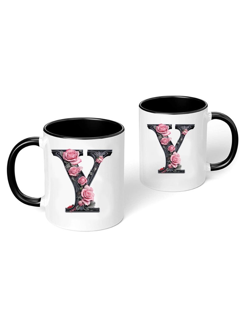 برينت شوب فور مي كوب قهوة سيراميك مبدئي بحروف كبيرة - كوب قهوة أو شاي سيراميك بتصميم منمق مطبوع بلونين - كوب قهوة أو شاي سيراميك 11 أونصة - كوب أسود لامع - هدية شخصية لأفراد العائلة والأصدقاء - Image 2