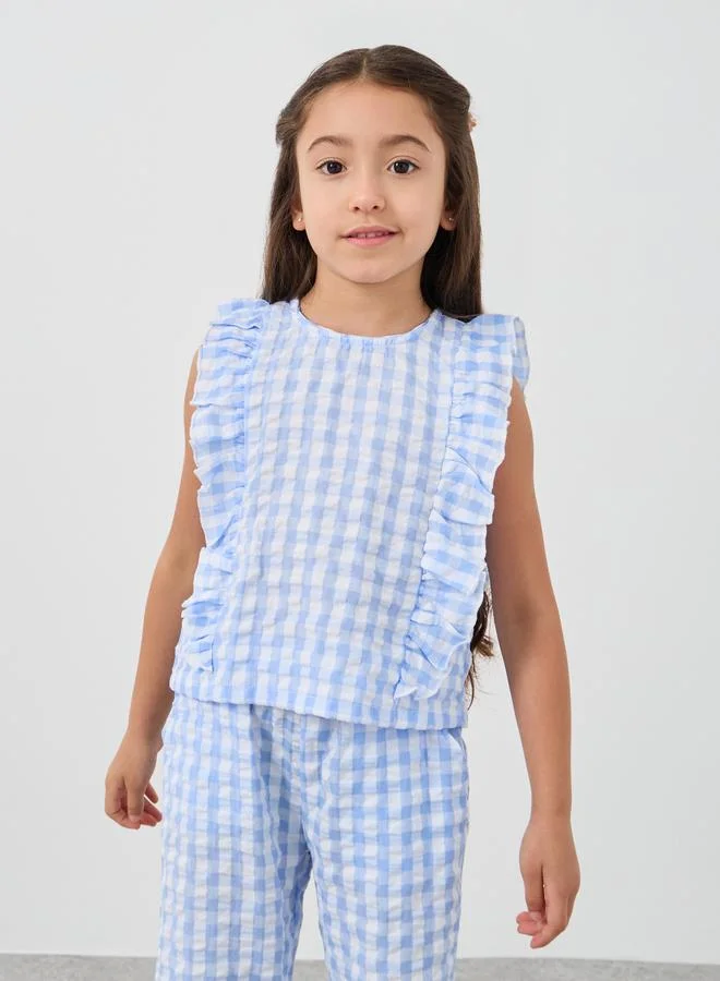 ستايلي Styli Girls Checked Seersucker Top and Culottes Set