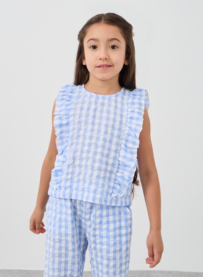 Styli Styli Girls Checked Seersucker Top and Culottes Set  - Image 2