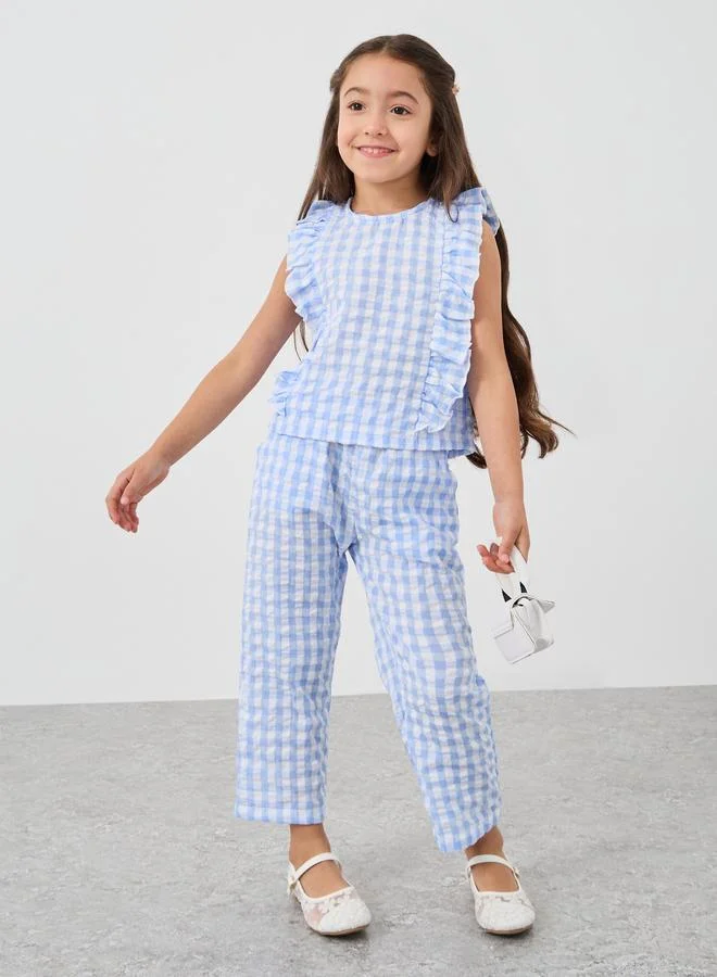 ستايلي Styli Girls Checked Seersucker Top and Culottes Set