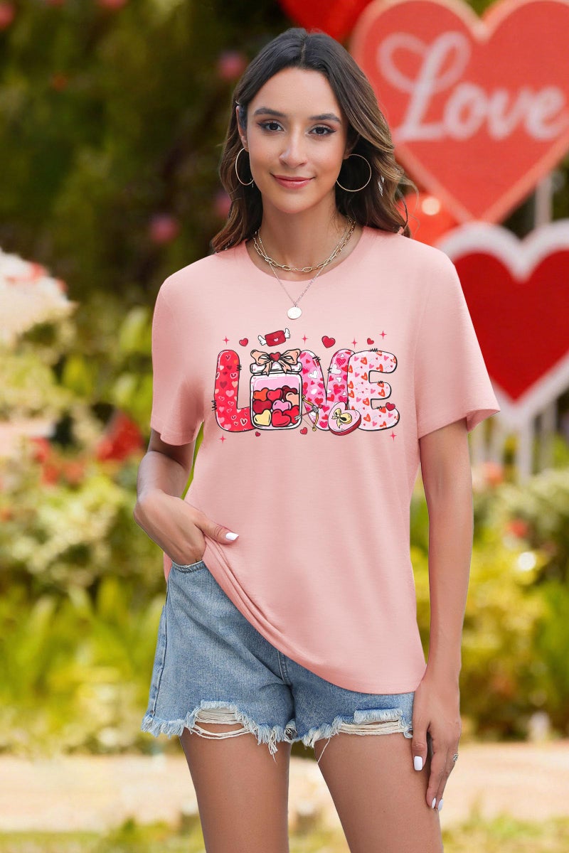 LUKYCILD Valentines Shirt Women Love Heart T-Shirts Funny Love Graphic Tee Casual Crewneck Short Sleeve Tops B-pink - Image 4