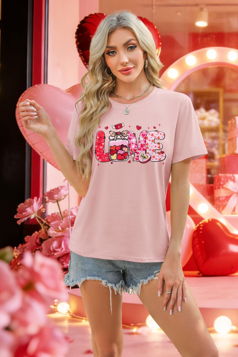 LUKYCILD Valentines Shirt Women Love Heart T-Shirts Funny Love Graphic Tee Casual Crewneck Short Sleeve Tops B-pink - Image 2