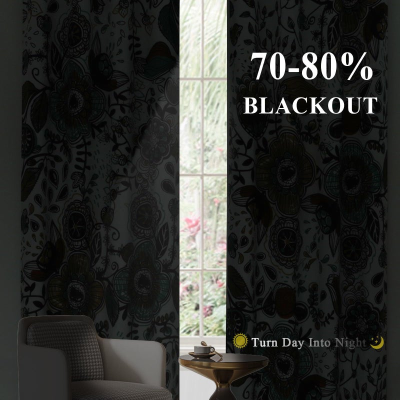 Estelar Textiler White Boho Abstract Vintage Floral Curtains 84 Inch Long for Bedroom,Colorful Flowers Pattern Classic Design Room Darkening Window Grommet Drapes for Living Room,52Wx84L,2 Panels - Image 3