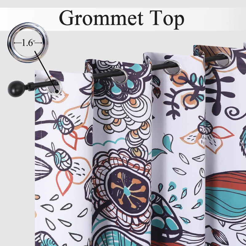 Estelar Textiler White Boho Abstract Vintage Floral Curtains 84 Inch Long for Bedroom,Colorful Flowers Pattern Classic Design Room Darkening Window Grommet Drapes for Living Room,52Wx84L,2 Panels - Image 2