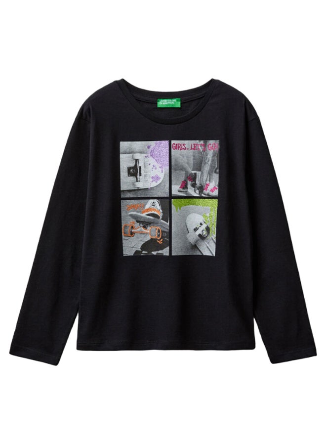 Benetton Long Sleeve Printed T-shirt  - Image 1