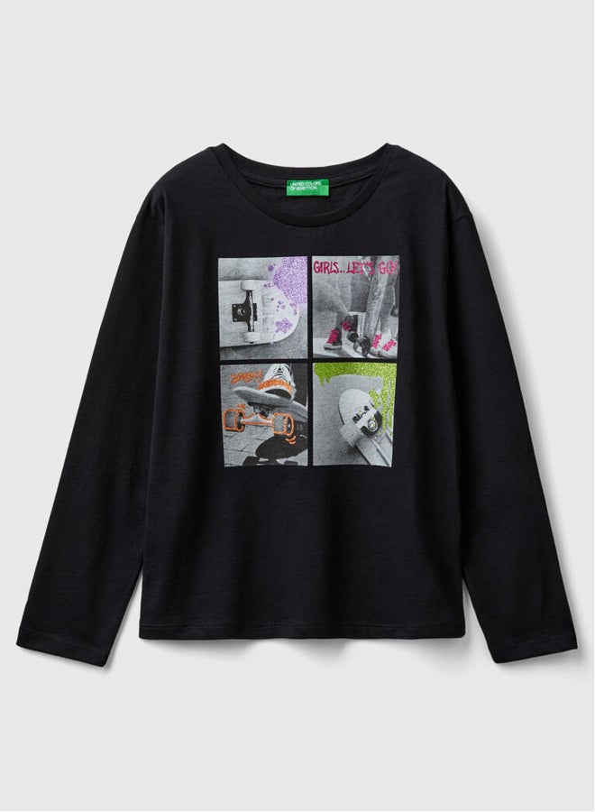 Benetton Long Sleeve Printed T-shirt  - Image 4