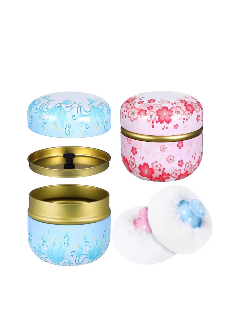 KASTWAVE 4 Pieces Body Powder Puff and Container, Portable Powder Container for Body Powder, Empty Powder Case for Women's Loose Powder for Travel, Bath and Beach - Image 1