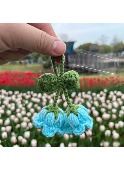 Handmade Lily Bell Pompom Keychain Charm 2 new blue