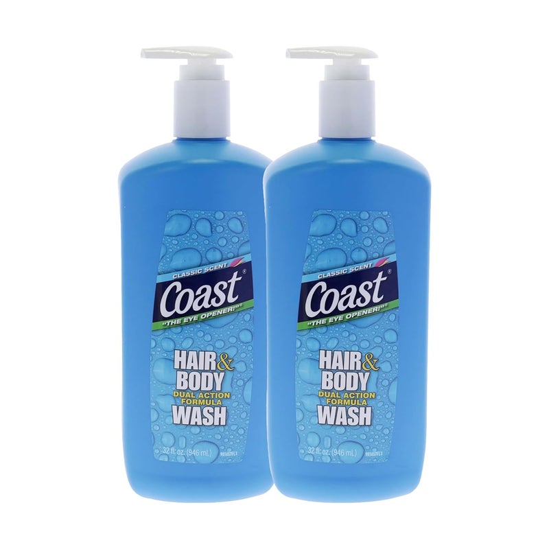 Coast Classic Scent Body Wash Dual Action Formula Shampoo and Shower Gel DeepCleansing Gel Texture Hydrating Body Wash 2 pc