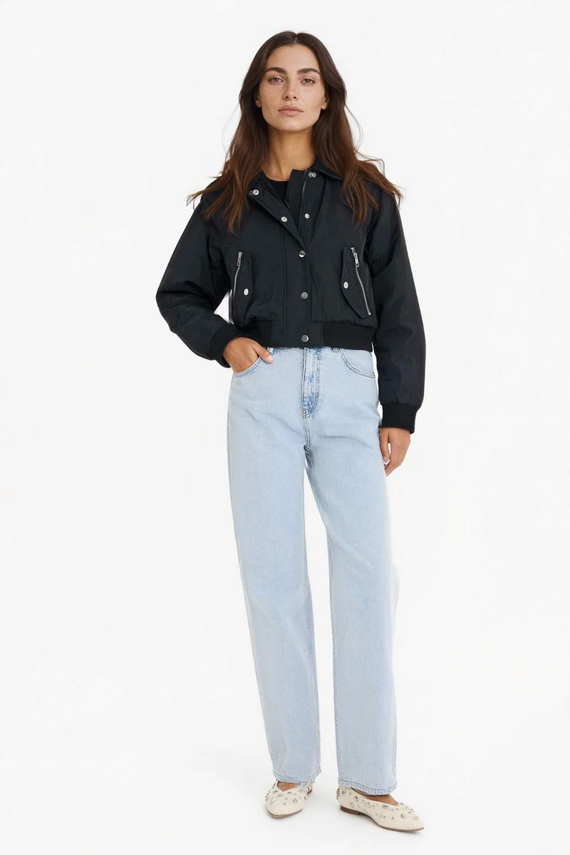 ديفاكتو Regular Fit Polo Neck Waterproof Crop Jacket
