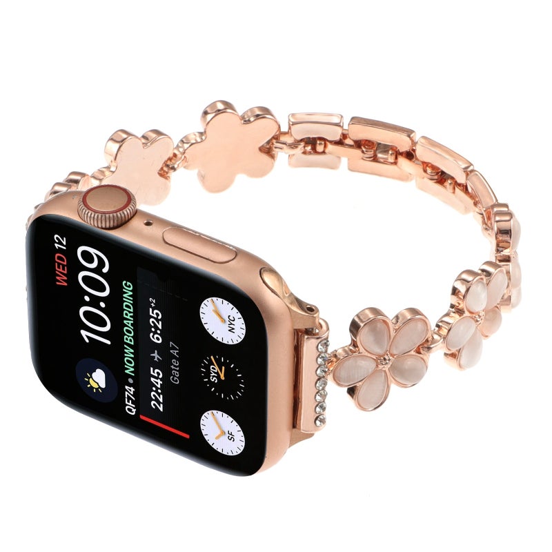 إيروريكس لساعة Apple Watch Se 2023 مقاس 40 مم، سوار ساعة من سبائك الزنك بخمس بتلات (ذهبي وردي) - Image 4