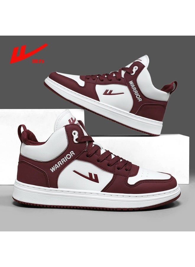 Warrior High-Top Sneakers for Men, Wine Red and White Color-Blocked Retro Sports Shoes, Trendy and Versatile Casual Shoes