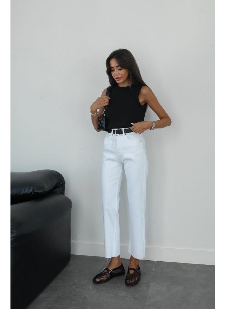 Havoş - Havos White Boy Fit Cut Leg Jeans - Image 1