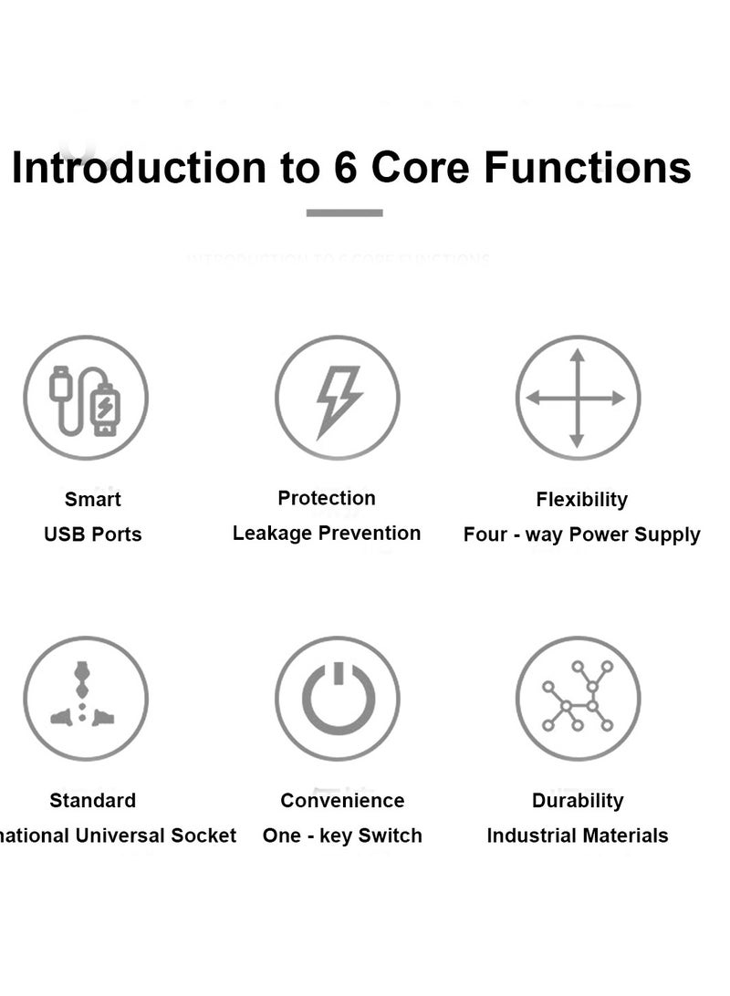 Zahaa 9 in 1 Universal Power Extension Cord with 3 Power Plugs and 6 USB Outlets 2 meter, 4 Way Power Strip with 6 USB Charging port, Extension Lead 2 meters - Image 4