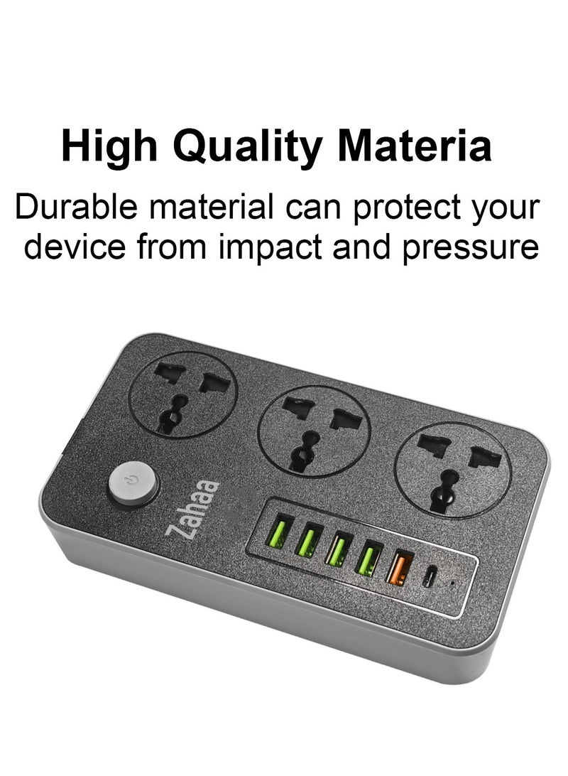 Zahaa 9 in 1 Universal Power Extension Cord with 3 Power Plugs and 6 USB Outlets 2 meter, 4 Way Power Strip with 6 USB Charging port, Extension Lead 2 meters - Image 3