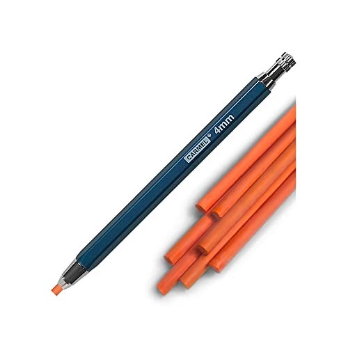 Carmel 4mm Mechanical Grease Pencil Holder + 25 Refills (Orange), Clutch Pencil with Thick Waxy Leads, Lead Holder for Drawing, Wax Pencil for Holding Soft Greasy Leads, Mechanical China Marker - Image 1