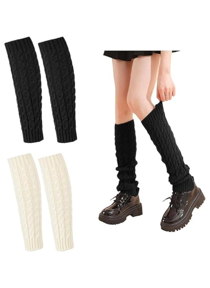 KCDMBUE 2 Pairs Women Knit Leg Warmers Winter Warm Long Boot Socks (Style 1)  - Image 1