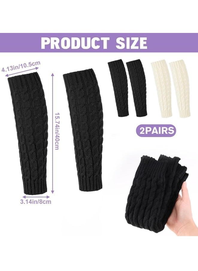 KCDMBUE 2 Pairs Women Knit Leg Warmers Winter Warm Long Boot Socks (Style 1)  - Image 3