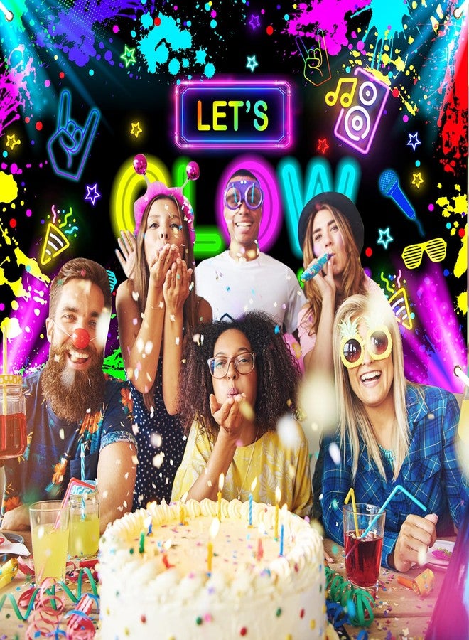 Avezano Glow in The Dark Backdrop Neon Party Decorations Let’s Glow Banner Birthday Party Background Graffiti Splash (No Real Lights) Photo Booth Props 6 x 3.6 ft - Image 2