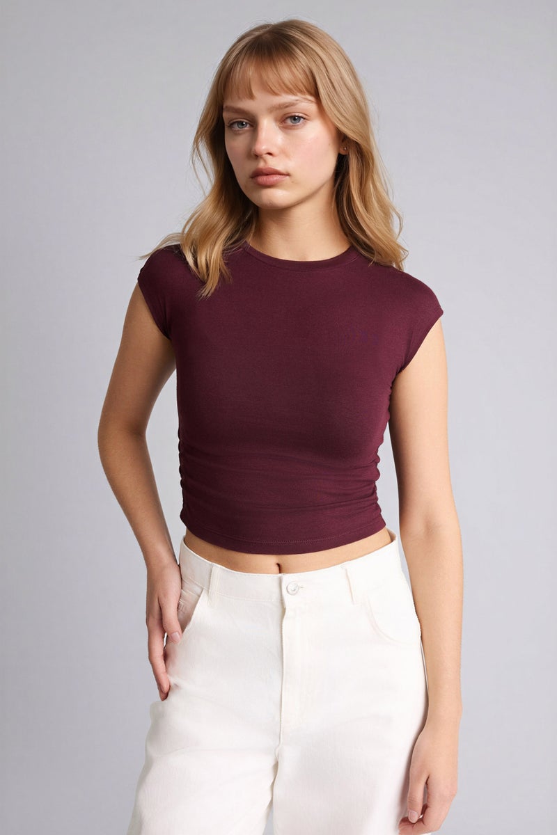 DeFacto Red Woman Fitted Modal T-Shirt Casual - Image 3