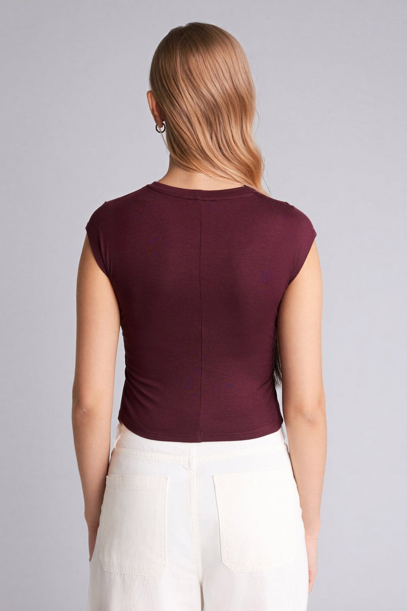 DeFacto Red Woman Fitted Modal T-Shirt Casual - Image 5