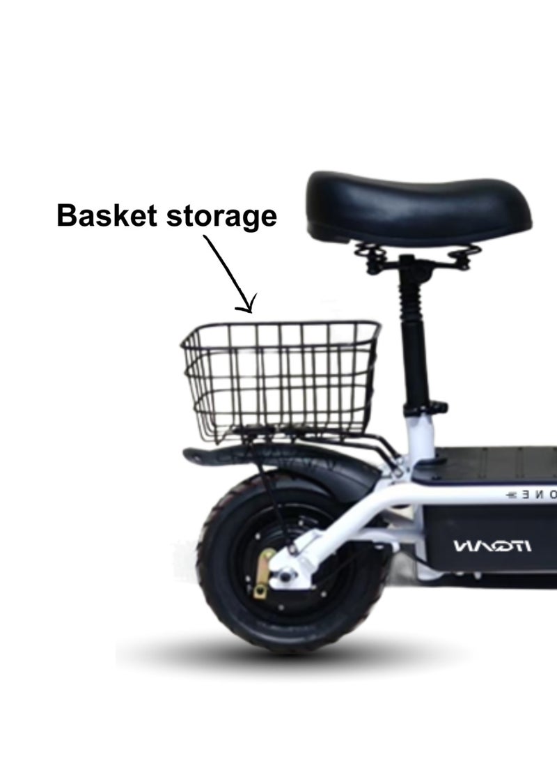 كاميل دراجة كهربائية ITQ-1 Pro للبالغين، بقدرة 350 واط، إطارات مقاس 10 بوصة، مدى يصل إلى 55 كم، مزودة بمرايا وسلة، باللون الأبيض. - Image 2