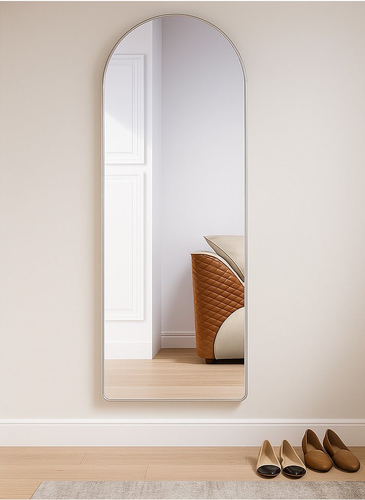 Y&D White 155*45cm Arched Full Length Mirror Floor Big Standing Mirror, Against Wall for Bedroom,Dressing and Wall-Mounted Thin Frame Mirror  - Image 2