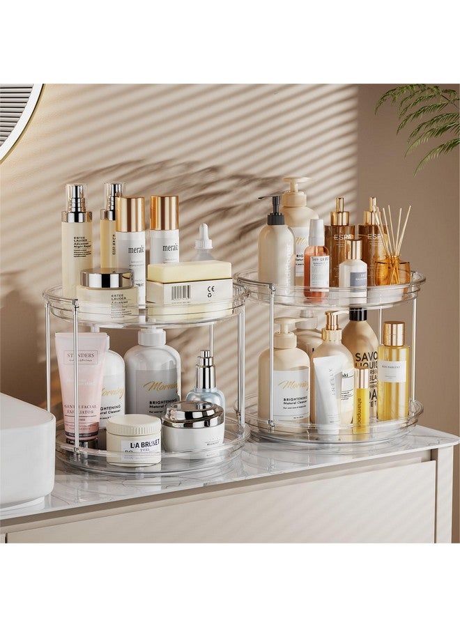 منظم LAMU الدوار من طبقتين، رف توابل دوار 9.25 بوصة، مناسب للخزانة، المطبخ، المخزن، سطح العمل، الحمام، طاولة الزينة، منظم خزانة الأدوية، شفاف - Image 3