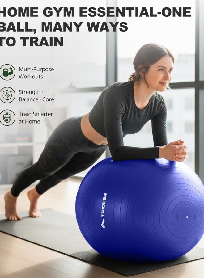 Trideer Extra Thick Yoga & Exercise Ball, 5 Sizes Ball Chair, Heavy Duty to Support 2200lbs, for Balance, Stability, Pregnancy and Physical Therapy, Quick Pump Included (Indigo Blue, L(58-65cm)) - Image 3
