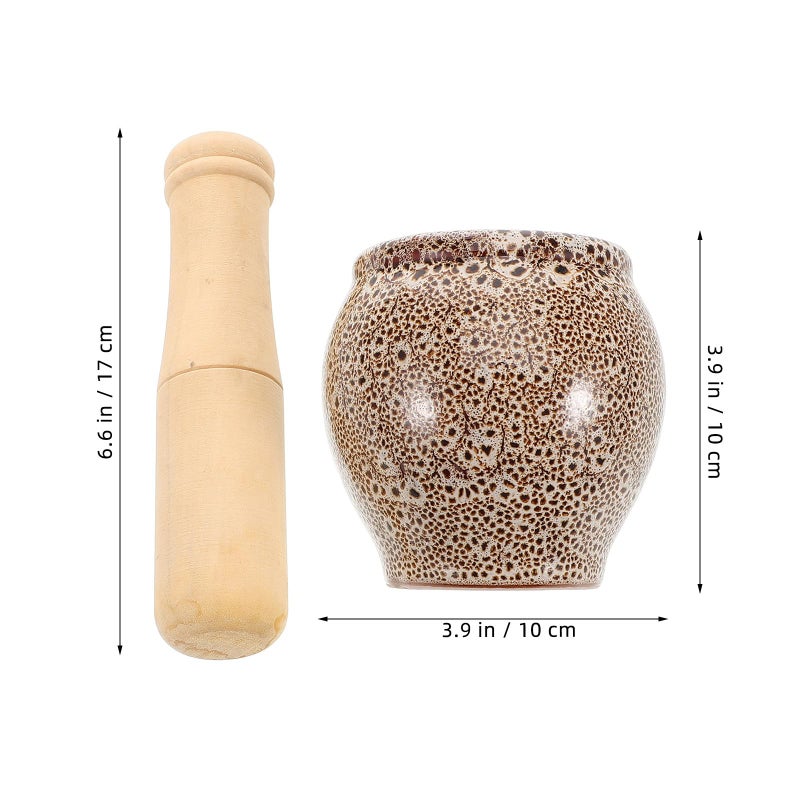 White Speckled Ceramic Garlic Mortar and Pestle Set for Grinding Spices Kitchen Restaurant Use - Image 3