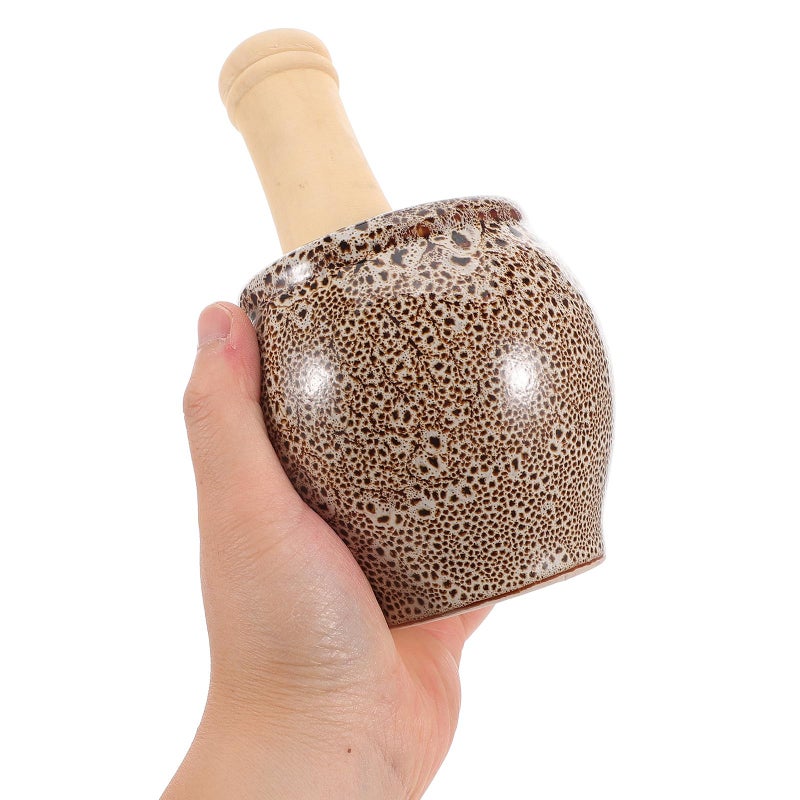 White Speckled Ceramic Garlic Mortar and Pestle Set for Grinding Spices Kitchen Restaurant Use - Image 4