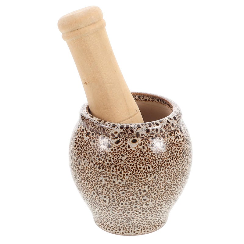 White Speckled Ceramic Garlic Mortar and Pestle Set for Grinding Spices Kitchen Restaurant Use - Image 2