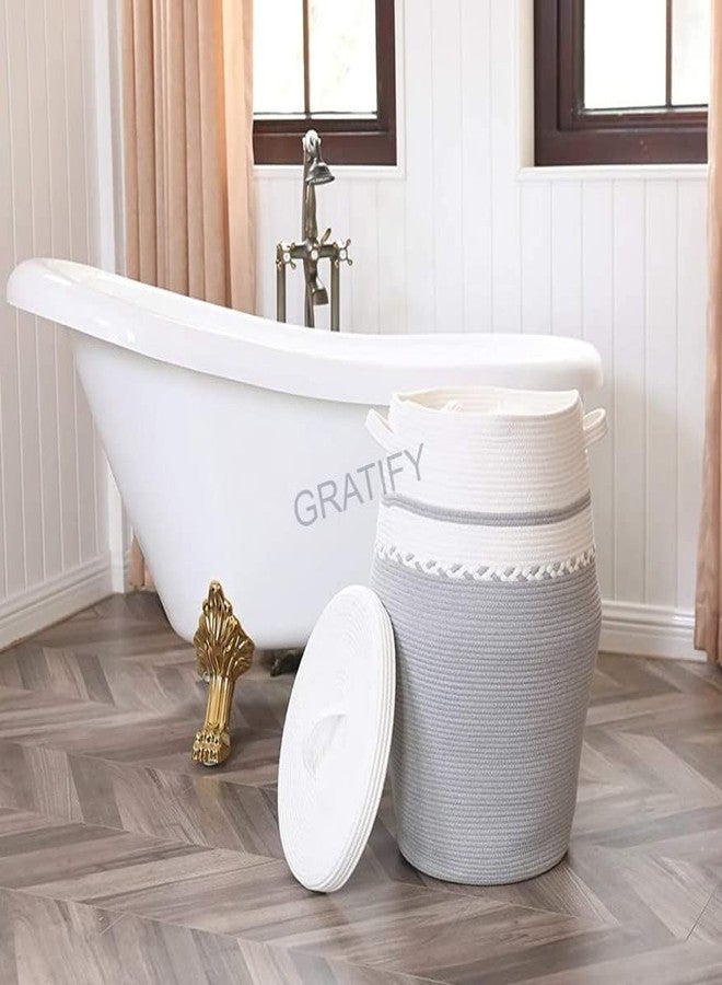 GRATIFY Mans traders Large Woven Rope Laundry Basket, with Lid 60L, 16" Wx18 H Woven Laundry Basket Tall Dirty Clothes Hamper with Handles Storage Blankets ( Grey) ,Cotton - Image 5