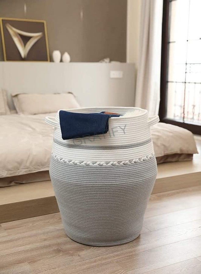 GRATIFY Mans traders Large Woven Rope Laundry Basket, with Lid 60L, 16" Wx18 H Woven Laundry Basket Tall Dirty Clothes Hamper with Handles Storage Blankets ( Grey) ,Cotton - Image 3