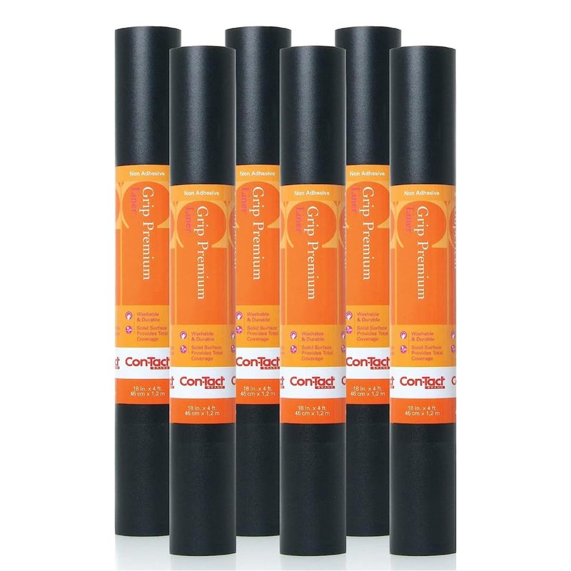 Con-Tact Brand Grip Premium Solid Shelf Liner, Thick and Non-Adhesive Drawer Liner, Multi-Purpose and Easy to Use, 18" x 4', Black, Pack of 6 Rolls - Image 1