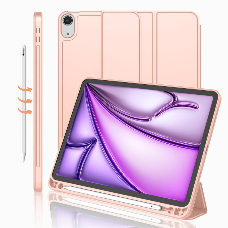 iMieet حافظة iMieet لجهاز iPad Air مقاس 11 بوصة M3(2025) / M2 (2024)، حافظة لجهاز iPad Air الجيل الخامس/الرابع 2022/2020 مقاس 10.9 بوصة مع حامل قلم، حافظة ذكية قابلة للطي مع ظهر ناعم من TPU (بيج)  - Image 1