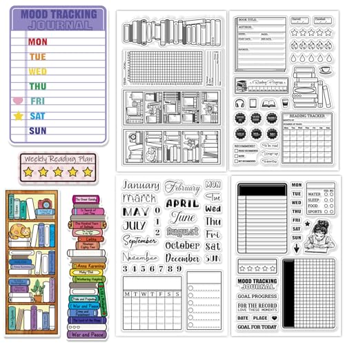 CHGCRAFT 4 Sheets 4 Styles Books Clear Stamps Labels Transparent Stamps Diary Silicone Clear Stamp Seals for DIY Scrapbooking Photo Album Decoration 4363 inch - Image 1