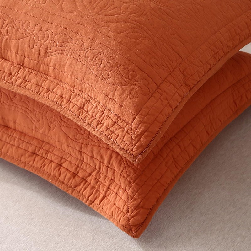 WINLIFE WINLIFE 100% Cotton Quilted Pillow Sham Floral Printed Pillow Cover (Standard  Burnt Orange)  - Image 3