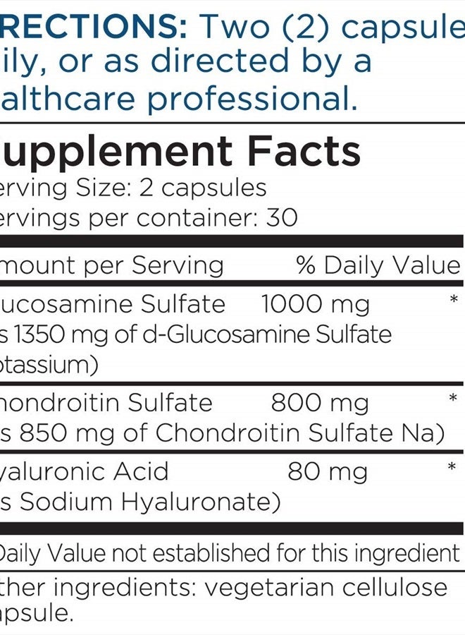 Glucosamine Chondroitin (1000 Milligrams) with Hyaluronic Acid - Supports Joint Health (60 Capsules)