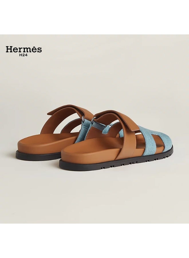 Hermes H24 صندل ”H24 Chypre“ من هيرميس للنساء، مزود بشريط فيلكرو – أزرق وبني - Image 3